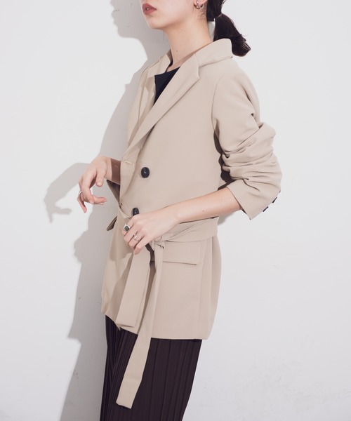 Aunt Marie's(アントマリーズ)の「AUNT MARIE'S ベルト付きダブルテーラードジャケット(テーラードジャケット・レディース・ブラック/グリーン/ナチュラル・FREE)」の14枚目の写真