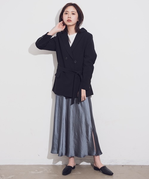 Aunt Marie's(アントマリーズ)の「AUNT MARIE'S ベルト付きダブルテーラードジャケット(テーラードジャケット・レディース・ブラック/グリーン/ナチュラル・FREE)」の4枚目の写真