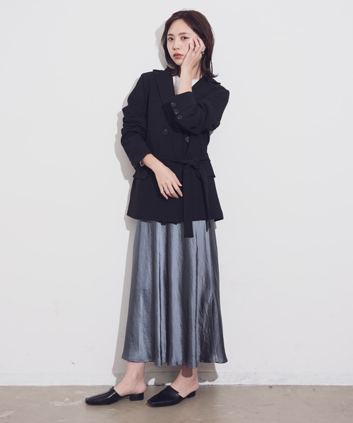 Aunt Marie's(アントマリーズ)の「AUNT MARIE'S ベルト付きダブルテーラードジャケット(テーラードジャケット・レディース・ブラック/グリーン/ナチュラル・FREE)」の8枚目の写真