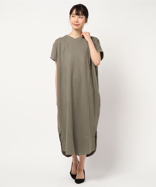 reca（レカ）の「バックタック Vネックワッフル ワンピース（ワンピース・レディース・カーキ/ベージュ/ブラック/オフホワイト/モカ・M）」の10枚目の写真