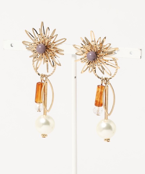 rippmonster フラワーピアス ANEMONE】【ステンレス】ストーン×メタルフラワーピアス