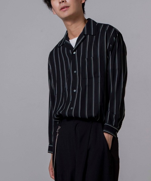 WEGO(ウィゴー)の「WEGO/クラブストライプ開襟シャツ(シャツ/ブラウス・メンズ・ブラック系その他4/ベージュ系その他4・MEDIUM/LARGE)」の2枚目の写真