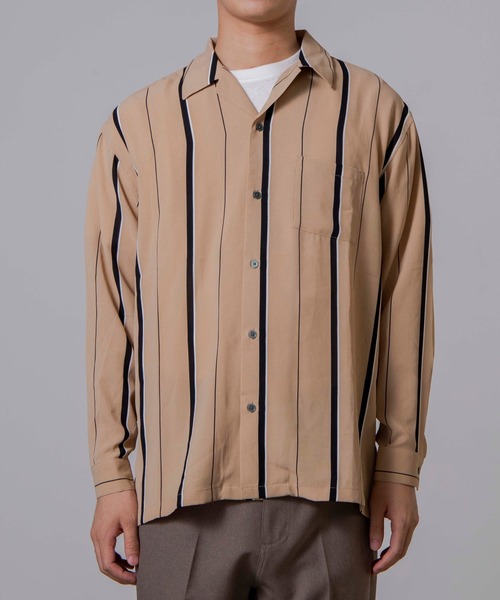 WEGO(ウィゴー)の「WEGO/クラブストライプ開襟シャツ(シャツ/ブラウス・メンズ・ブラック系その他4/ベージュ系その他4・MEDIUM/LARGE)」の16枚目の写真