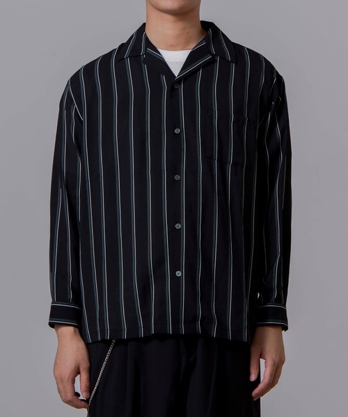 WEGO(ウィゴー)の「WEGO/クラブストライプ開襟シャツ(シャツ/ブラウス・メンズ・ブラック系その他4/ベージュ系その他4・MEDIUM/LARGE)」の14枚目の写真