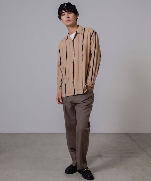 WEGO(ウィゴー)の「WEGO/クラブストライプ開襟シャツ(シャツ/ブラウス・メンズ・ブラック系その他4/ベージュ系その他4・MEDIUM/LARGE)」の10枚目の写真