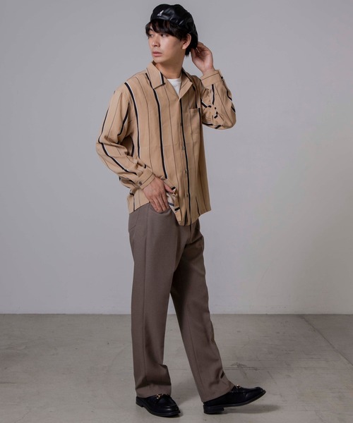 WEGO(ウィゴー)の「WEGO/クラブストライプ開襟シャツ(シャツ/ブラウス・メンズ・ブラック系その他4/ベージュ系その他4・MEDIUM/LARGE)」の5枚目の写真