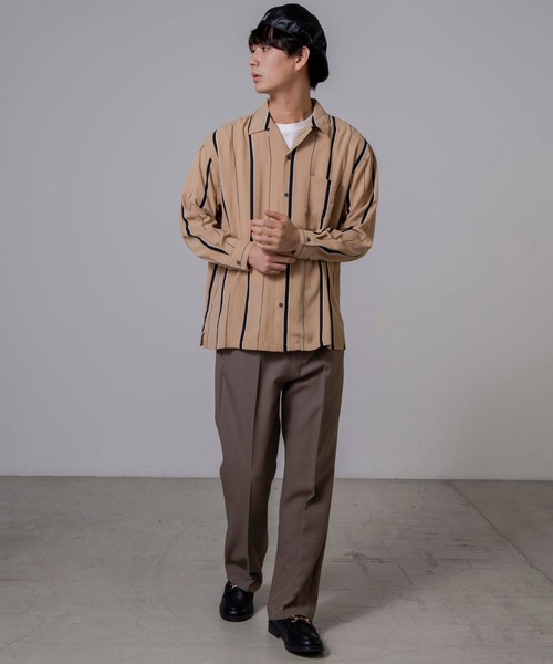 WEGO(ウィゴー)の「WEGO/クラブストライプ開襟シャツ(シャツ/ブラウス・メンズ・ブラック系その他4/ベージュ系その他4・MEDIUM/LARGE)」の3枚目の写真