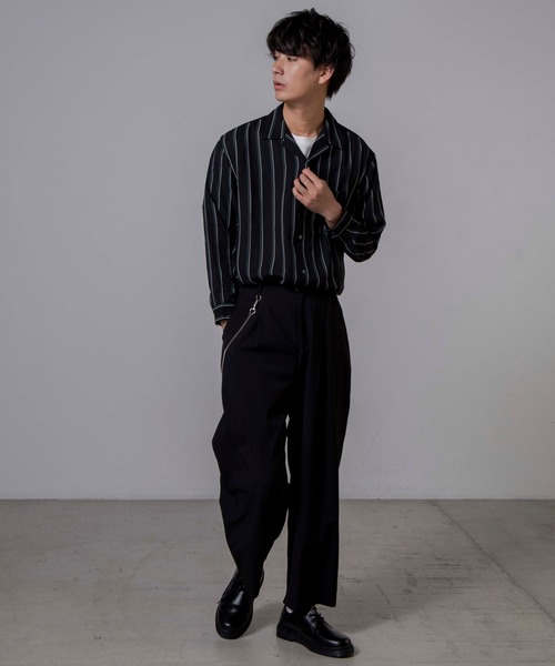 WEGO(ウィゴー)の「WEGO/クラブストライプ開襟シャツ(シャツ/ブラウス・メンズ・ブラック系その他4/ベージュ系その他4・MEDIUM/LARGE)」の7枚目の写真