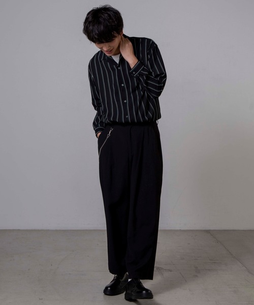 WEGO(ウィゴー)の「WEGO/クラブストライプ開襟シャツ(シャツ/ブラウス・メンズ・ブラック系その他4/ベージュ系その他4・MEDIUM/LARGE)」の12枚目の写真