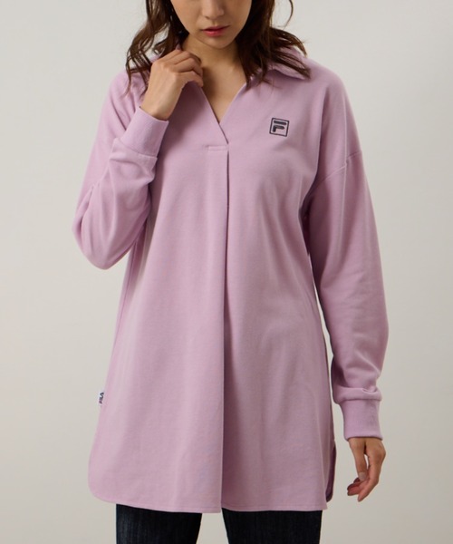 FILA(フィラ)の「<FILA/フィラ>鹿の子チュニック長袖ポロ(ポロシャツ・レディース・ブラック/ネイビー/グレー/コーラルピンク/ミント/ラベンダー/カーキ/ブルーグリーン/バイオレット・L/LL/M)」の7枚目の写真