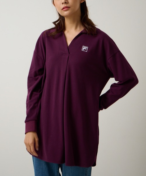 FILA(フィラ)の「<FILA/フィラ>鹿の子チュニック長袖ポロ(ポロシャツ・レディース・ブラック/ネイビー/グレー/コーラルピンク/ミント/ラベンダー/カーキ/ブルーグリーン/バイオレット・L/LL/M)」の8枚目の写真