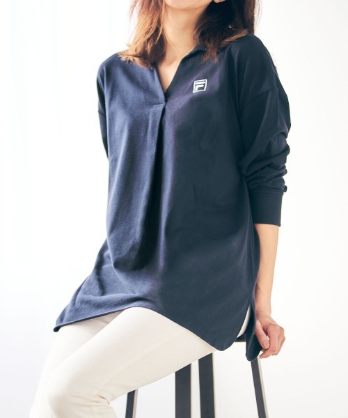 FILA(フィラ)の「<FILA/フィラ>鹿の子チュニック長袖ポロ(ポロシャツ・レディース・ブラック/ネイビー/グレー/コーラルピンク/ミント/ラベンダー/カーキ/ブルーグリーン/バイオレット・L/LL/M)」の10枚目の写真