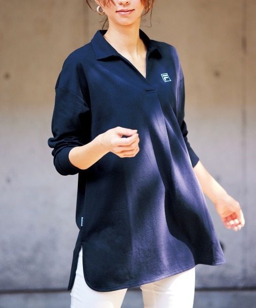 FILA(フィラ)の「<FILA/フィラ>鹿の子チュニック長袖ポロ(ポロシャツ・レディース・ブラック/ネイビー/グレー/コーラルピンク/ミント/ラベンダー/カーキ/ブルーグリーン/バイオレット・L/LL/M)」の11枚目の写真