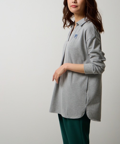 FILA(フィラ)の「<FILA/フィラ>鹿の子チュニック長袖ポロ(ポロシャツ・レディース・ブラック/ネイビー/グレー/コーラルピンク/ミント/ラベンダー/カーキ/ブルーグリーン/バイオレット・L/LL/M)」の12枚目の写真