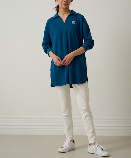 FILA(フィラ)の「<FILA/フィラ>鹿の子チュニック長袖ポロ(ポロシャツ・レディース・ブラック/ネイビー/グレー/コーラルピンク/ミント/ラベンダー/カーキ/ブルーグリーン/バイオレット・L/LL/M)」の17枚目の写真