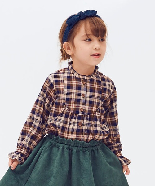 RUGGEDWORKS(ラゲッドワークス)の「スタンドフリルブラウス(シャツ/ブラウス・キッズ・オフホワイト/ブラウン・90/100/110/120/130/140/150)」の2枚目の写真