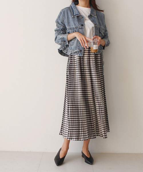 MODE ROBE（モードローブ）の「プリーツフレアスカート（スカート・レディース・アイボリー/パープル/チェック・FREE）」の3枚目の写真