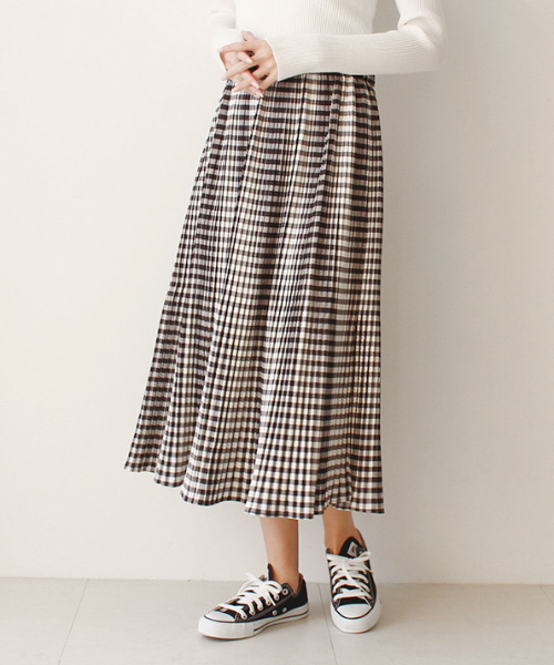 MODE ROBE（モードローブ）の「プリーツフレアスカート（スカート・レディース・アイボリー/パープル/チェック・FREE）」の4枚目の写真