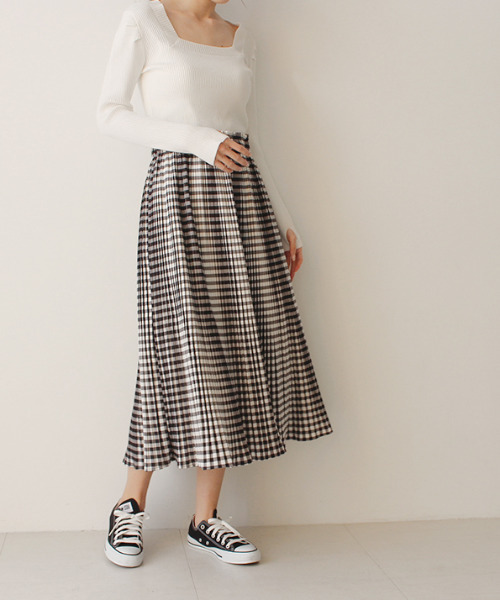 MODE ROBE（モードローブ）の「プリーツフレアスカート（スカート・レディース・アイボリー/パープル/チェック・FREE）」の6枚目の写真