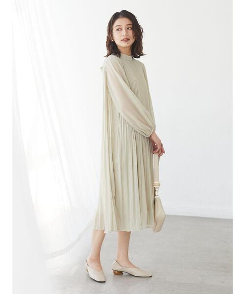 Green　Parks（グリーンパークス）の「シフォンプリーツワンピース＊（ワンピース・レディース・ブラック/パープル/ライトカーキ・FREE）」の7枚目の写真