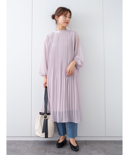 Green　Parks（グリーンパークス）の「シフォンプリーツワンピース＊（ワンピース・レディース・ブラック/パープル/ライトカーキ・FREE）」の15枚目の写真