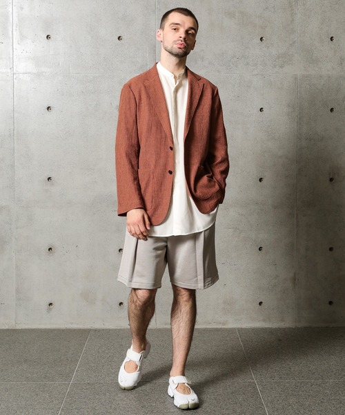 FUSE(フューズ)の「麻混カールマイヤー編みストライプジャケット(テーラードジャケット・メンズ・ホワイト×ネイビー/オレンジ・02/03/01)」の7枚目の写真