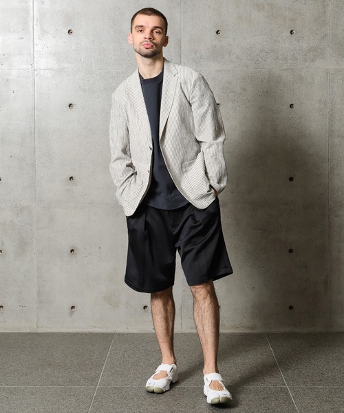 FUSE(フューズ)の「麻混カールマイヤー編みストライプジャケット(テーラードジャケット・メンズ・ホワイト×ネイビー/オレンジ・02/03/01)」の9枚目の写真