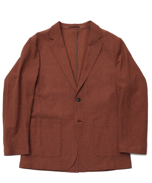 FUSE(フューズ)の「麻混カールマイヤー編みストライプジャケット(テーラードジャケット・メンズ・ホワイト×ネイビー/オレンジ・02/03/01)」の12枚目の写真