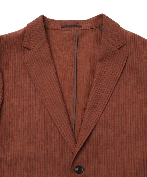 FUSE(フューズ)の「麻混カールマイヤー編みストライプジャケット(テーラードジャケット・メンズ・ホワイト×ネイビー/オレンジ・02/03/01)」の16枚目の写真