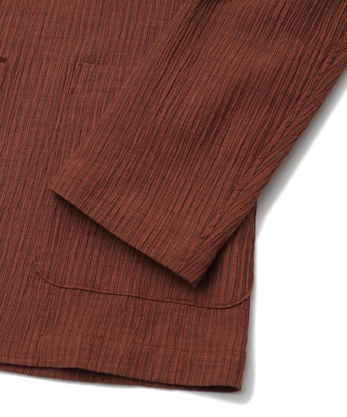 FUSE(フューズ)の「麻混カールマイヤー編みストライプジャケット(テーラードジャケット・メンズ・ホワイト×ネイビー/オレンジ・02/03/01)」の17枚目の写真