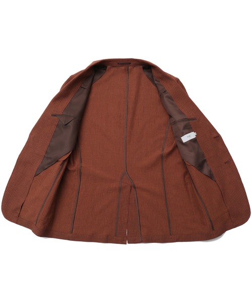 FUSE(フューズ)の「麻混カールマイヤー編みストライプジャケット(テーラードジャケット・メンズ・ホワイト×ネイビー/オレンジ・02/03/01)」の22枚目の写真