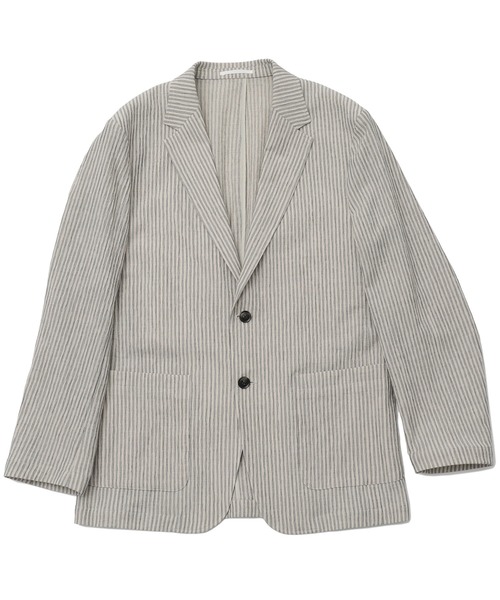 FUSE(フューズ)の「麻混カールマイヤー編みストライプジャケット(テーラードジャケット・メンズ・ホワイト×ネイビー/オレンジ・02/03/01)」の14枚目の写真