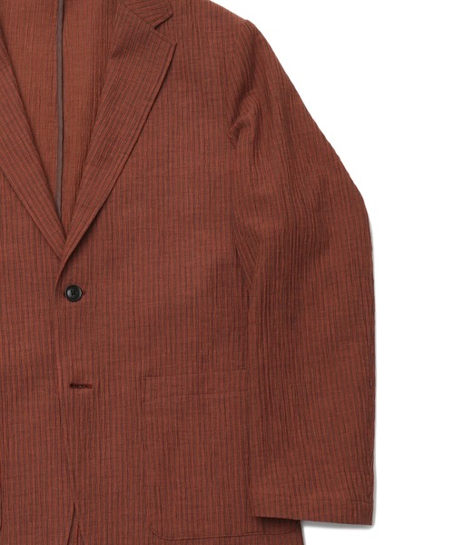 FUSE(フューズ)の「麻混カールマイヤー編みストライプジャケット(テーラードジャケット・メンズ・ホワイト×ネイビー/オレンジ・02/03/01)」の10枚目の写真