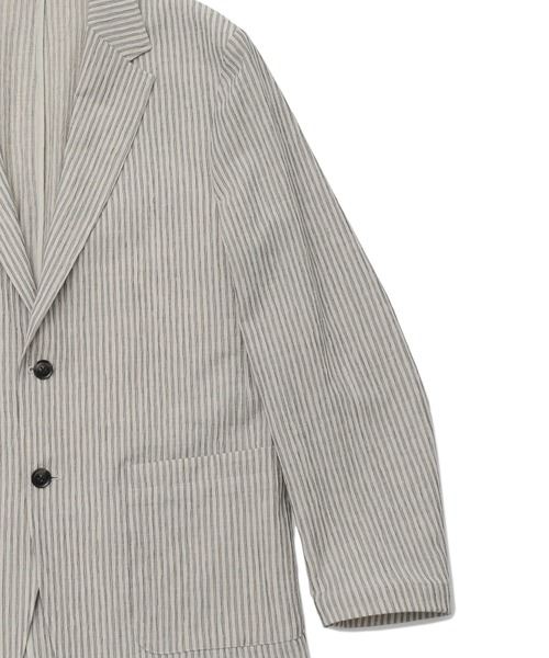 FUSE(フューズ)の「麻混カールマイヤー編みストライプジャケット(テーラードジャケット・メンズ・ホワイト×ネイビー/オレンジ・02/03/01)」の11枚目の写真
