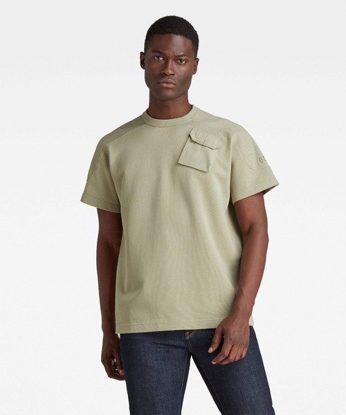 G-STAR（ジースター）の「SUMMER ARMY SWEATER/半袖スウェット（Tシャツ/カットソー・メンズ・ライトグリーン/アイボリー・SMALL/MEDIUM/X-SMALL/LARGE）」の2枚目の写真