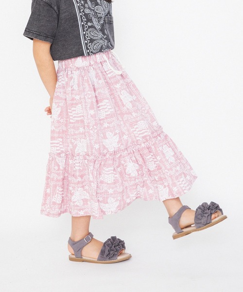 RADCHAP(ラッドチャップ)の「【ペア】プリント裏使いアロハ柄スカート(スカート・キッズ・ピンク/グリーン・L/M/XL/S)」の1枚目の写真