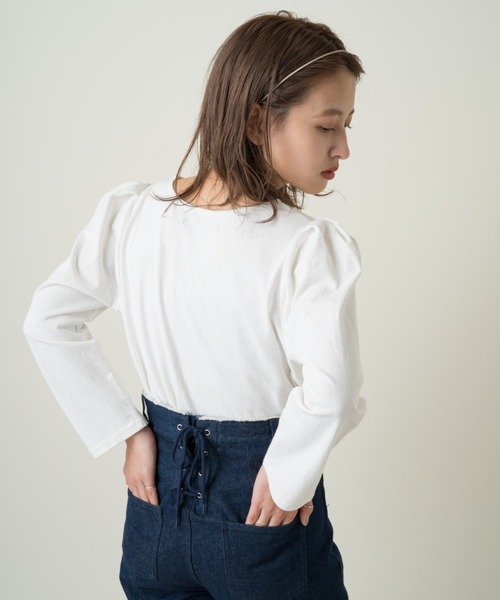 Kastane(カスタネ)の「パフ7分袖プルオーバー(Tシャツ/カットソー・レディース・グリーン/ピンク/オフホワイト・FREE)」の5枚目の写真