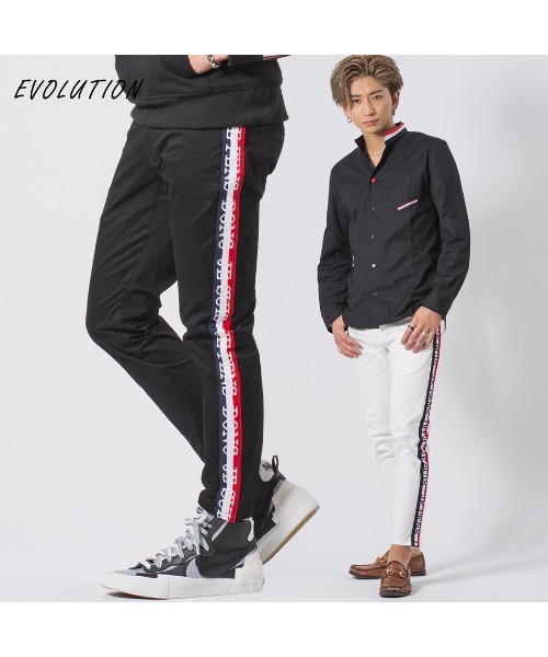EVOLUTION（エボリューション）の「トリコロールラインストレッチパンツ（チノパンツ・メンズ・オフホワイト/ブラック・MEDIUM/LARGE/X-LARGE）」の4枚目の写真