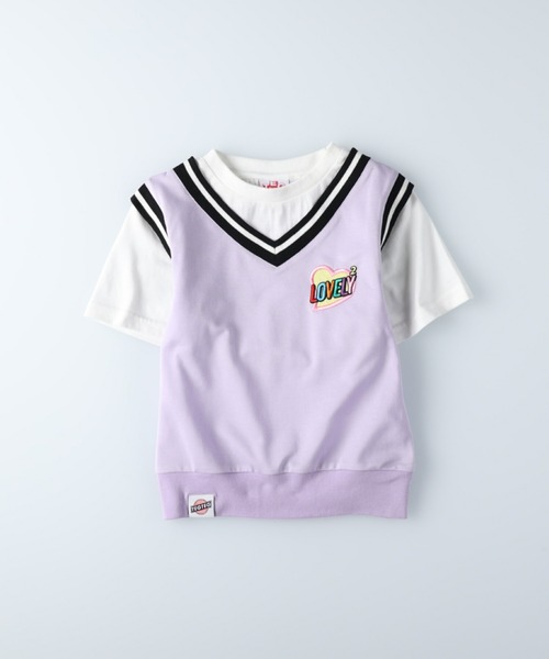 TEG TEG(テグテグ)の「【TEGTEG lovely2】 ベストフェイクレイヤード(Tシャツ/カットソー・キッズ・ピンク/パープル・140/155/130/105/120)」の2枚目の写真