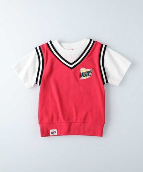 TEG TEG(テグテグ)の「【TEGTEG lovely2】 ベストフェイクレイヤード(Tシャツ/カットソー・キッズ・ピンク/パープル・140/155/130/105/120)」の1枚目の写真