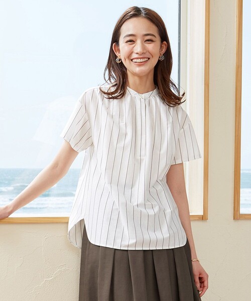 J.PRESS(ジェイプレス)の「【イージーケア】スビンギザストライプ カットソー(Tシャツ/カットソー・レディース・グレー系2/ベージュ系1/スモーキーグリーン系2・T15/T13)」の1枚目の写真