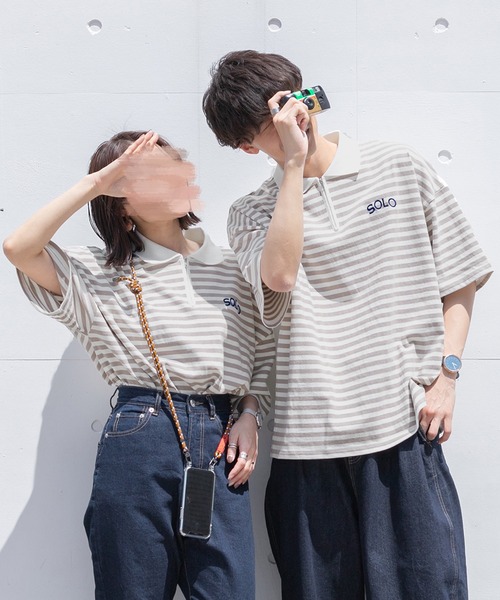 PairPair(ペアペア)の「ハーフジップボーダーT(ユニセックス)(Tシャツ/カットソー・メンズ・パープル系その他/グリーン系その他/ベージュ・FREE)」の13枚目の写真