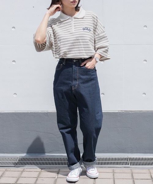 PairPair(ペアペア)の「ハーフジップボーダーT(ユニセックス)(Tシャツ/カットソー・メンズ・パープル系その他/グリーン系その他/ベージュ・FREE)」の14枚目の写真