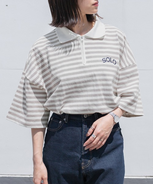 PairPair(ペアペア)の「ハーフジップボーダーT(ユニセックス)(Tシャツ/カットソー・メンズ・パープル系その他/グリーン系その他/ベージュ・FREE)」の15枚目の写真