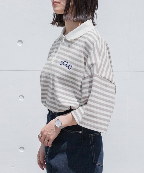 PairPair(ペアペア)の「ハーフジップボーダーT(ユニセックス)(Tシャツ/カットソー・メンズ・パープル系その他/グリーン系その他/ベージュ・FREE)」の16枚目の写真