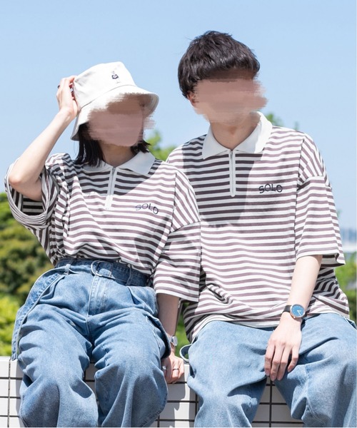 PairPair(ペアペア)の「ハーフジップボーダーT(ユニセックス)(Tシャツ/カットソー・メンズ・パープル系その他/グリーン系その他/ベージュ・FREE)」の8枚目の写真