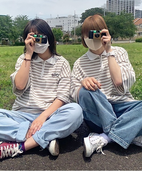 PairPair(ペアペア)の「ハーフジップボーダーT(ユニセックス)(Tシャツ/カットソー・メンズ・パープル系その他/グリーン系その他/ベージュ・FREE)」の10枚目の写真