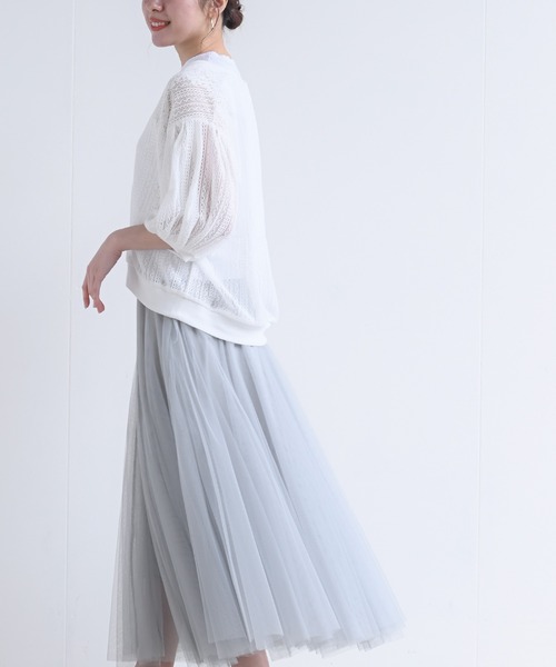 rps(アールピーエス)の「多釦ボリュームスリーブレースショートカーディガン(カーディガン/ボレロ・レディース・ブラック/オフホワイト/ホワイト系その他2/ブラック系その他2/ブラック系その他3/ホワイト系その他3・M/フリー)」の9枚目の写真