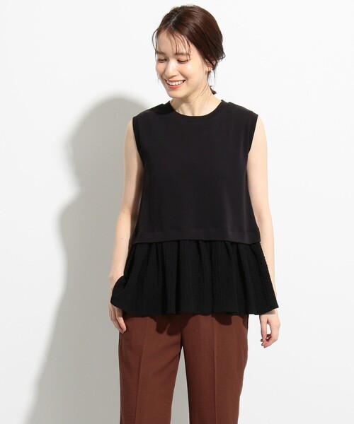 SHARE PARK（シェアパーク）の「【接触冷感】ダンボール×シャーリングドッキングトップス（シャツ/ブラウス・レディース・ブラック系/アイボリー系/ベージュ系・1）」の2枚目の写真