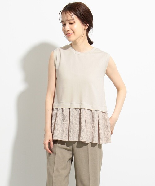 SHARE PARK（シェアパーク）の「【接触冷感】ダンボール×シャーリングドッキングトップス（シャツ/ブラウス・レディース・ブラック系/アイボリー系/ベージュ系・1）」の3枚目の写真